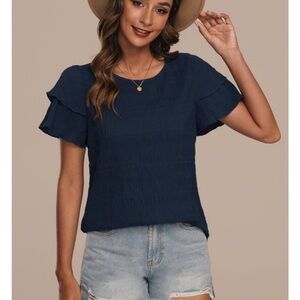 NWT Navy Blue Ruffle Sleeve Top size small 4-6